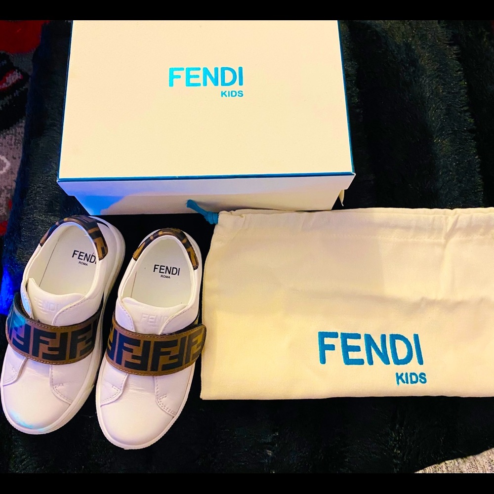 Fendi Kids FF Touch Strap Sneakers Size 24